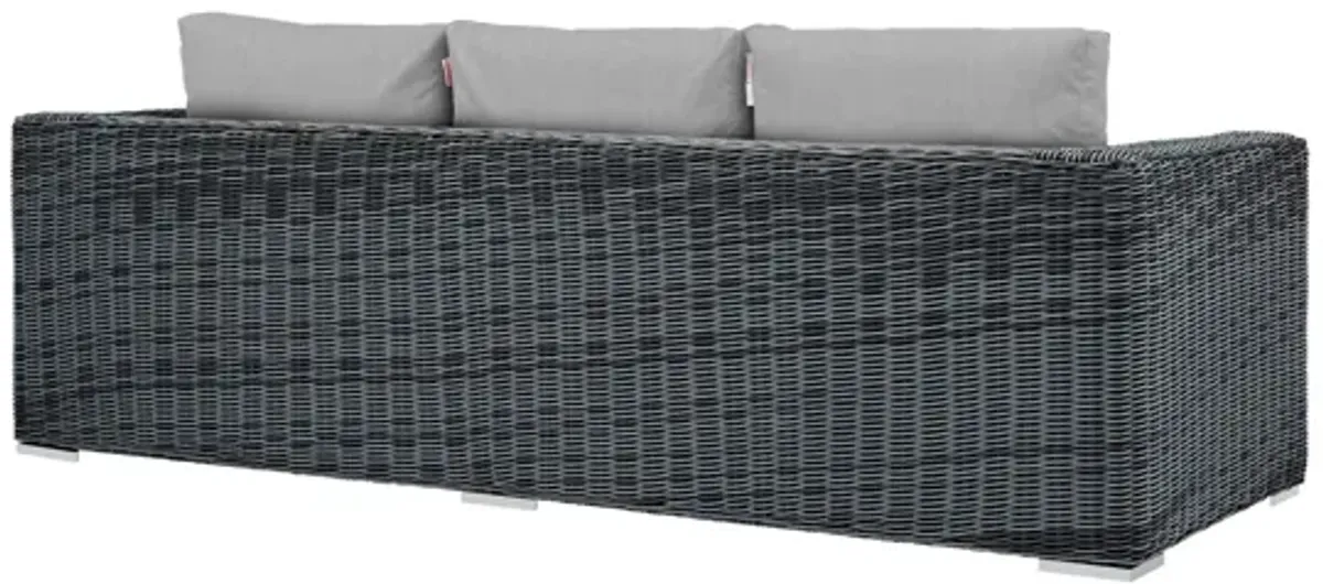 Summon Outdoor Patio Wicker Rattan Sunbrella Sofa in Grey