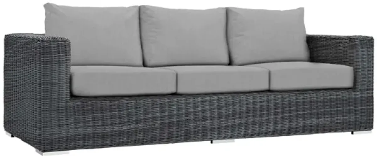 Summon Outdoor Patio Wicker Rattan Sunbrella Sofa in Grey