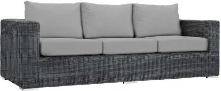 Summon Outdoor Patio Wicker Rattan Sunbrella Sofa in Grey