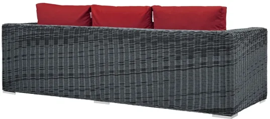 Summon Outdoor Patio Wicker Rattan Sunbrella Sofa in Red