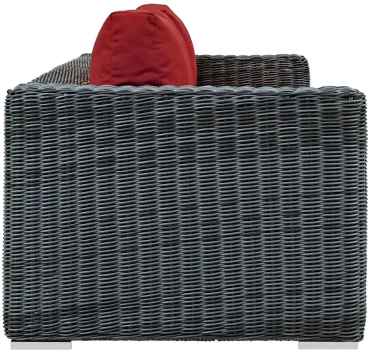 Summon Outdoor Patio Wicker Rattan Sunbrella Sofa in Red