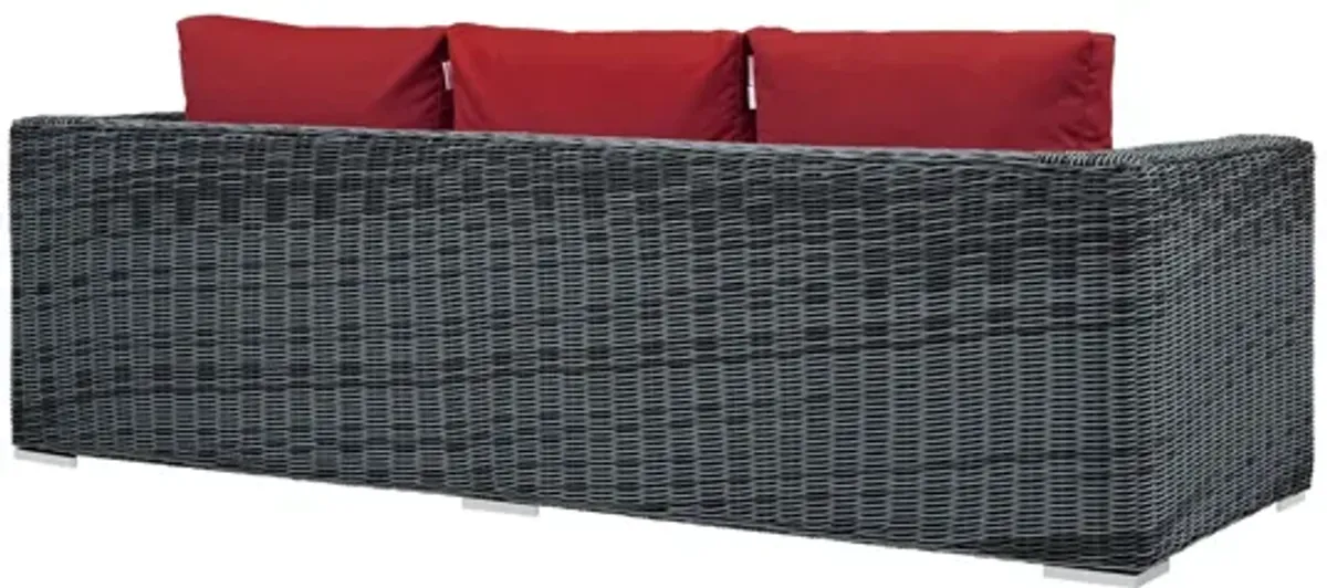 Summon Outdoor Patio Wicker Rattan Sunbrella Sofa in Red