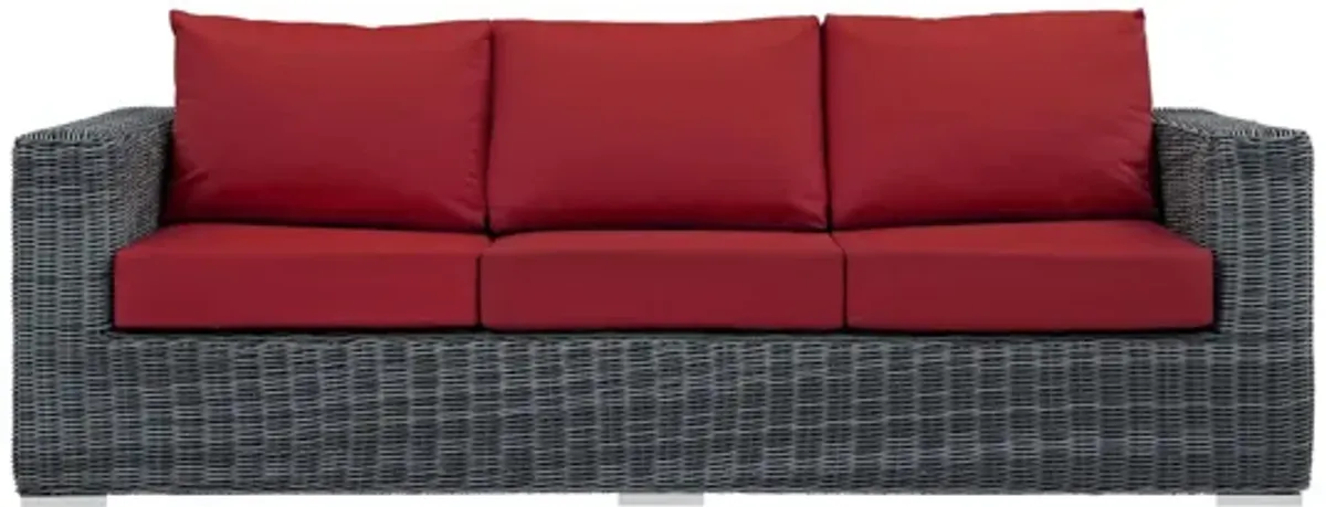 Summon Outdoor Patio Wicker Rattan Sunbrella Sofa in Red