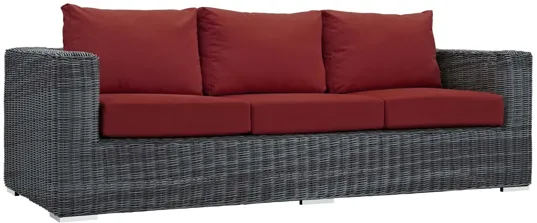 Summon Outdoor Patio Wicker Rattan Sunbrella Sofa in Red