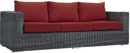 Summon Outdoor Patio Wicker Rattan Sunbrella Sofa in Red