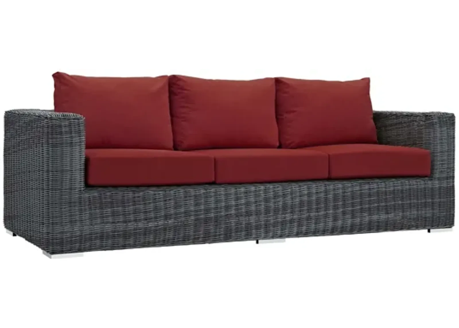 Summon Outdoor Patio Wicker Rattan Sunbrella Sofa in Red