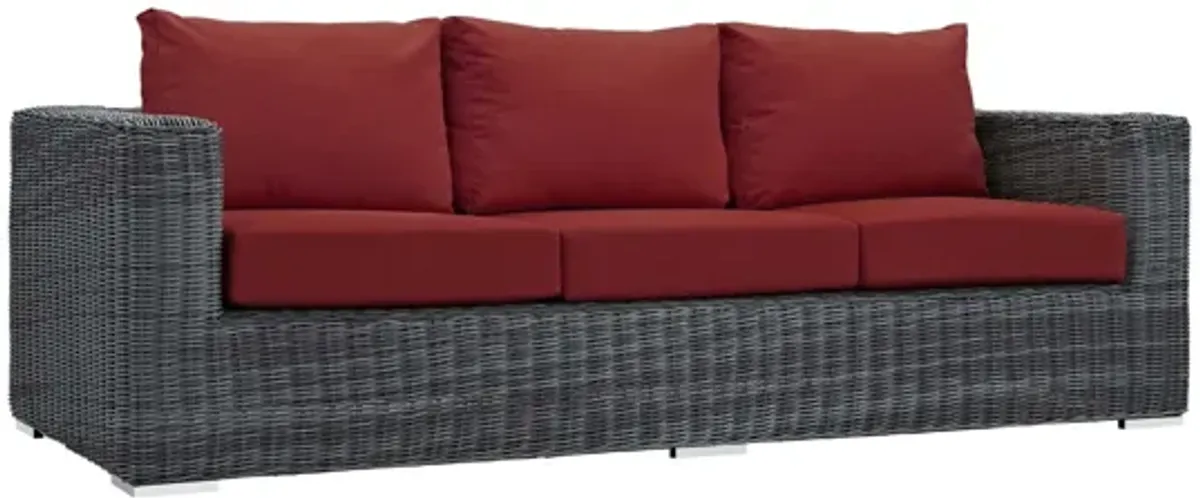 Summon Outdoor Patio Wicker Rattan Sunbrella Sofa in Red