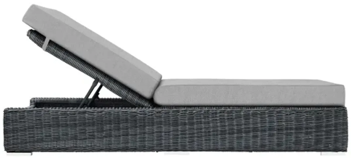 Summon Outdoor Patio Wicker Rattan Sunbrella Chaise Lounge in Grey