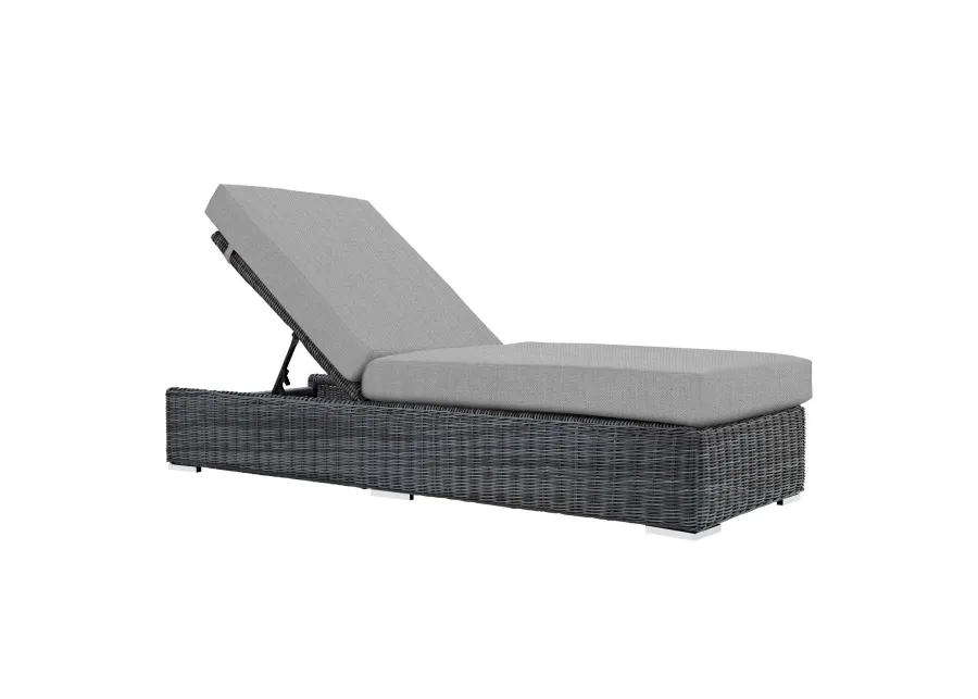 Summon Outdoor Patio Wicker Rattan Sunbrella Chaise Lounge in Grey