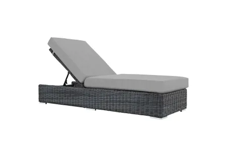 Summon Outdoor Patio Wicker Rattan Sunbrella Chaise Lounge in Grey