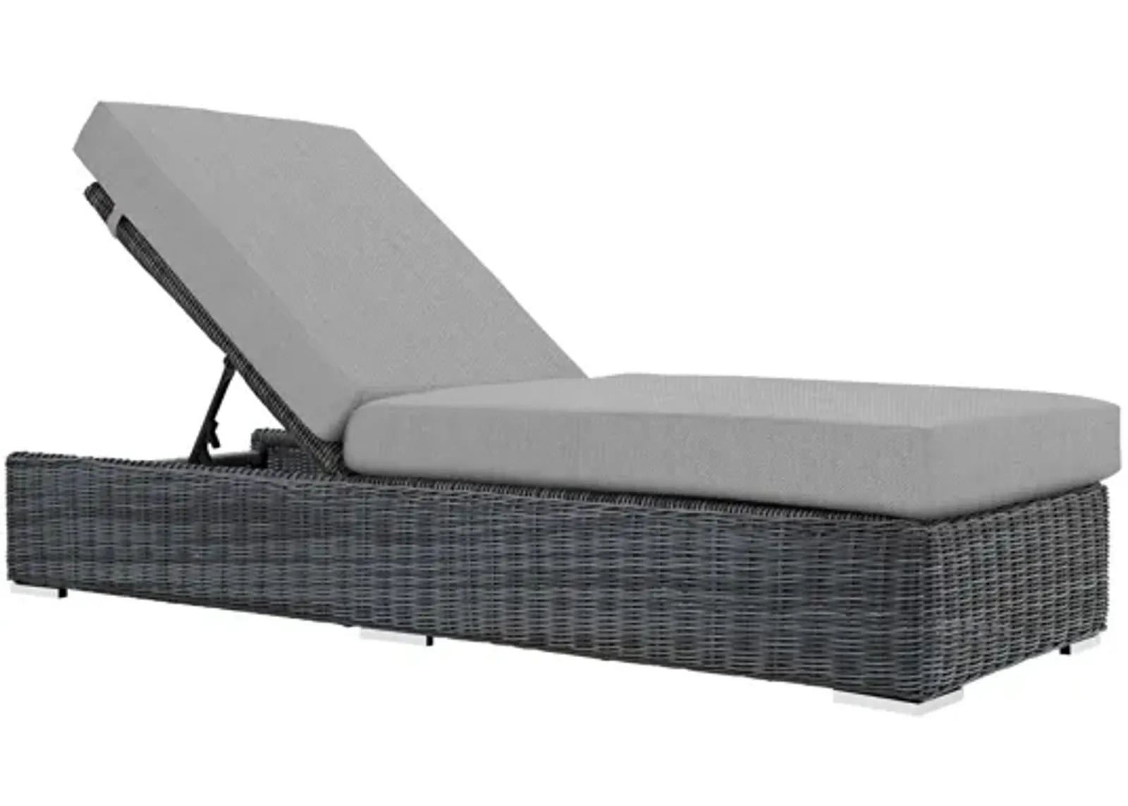 Summon Outdoor Patio Wicker Rattan Sunbrella Chaise Lounge in Grey