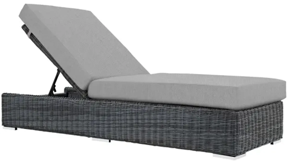 Summon Outdoor Patio Wicker Rattan Sunbrella Chaise Lounge in Grey