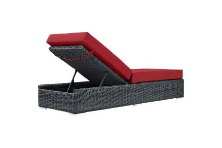 Summon Outdoor Patio Wicker Rattan Sunbrella Chaise Lounge in Red