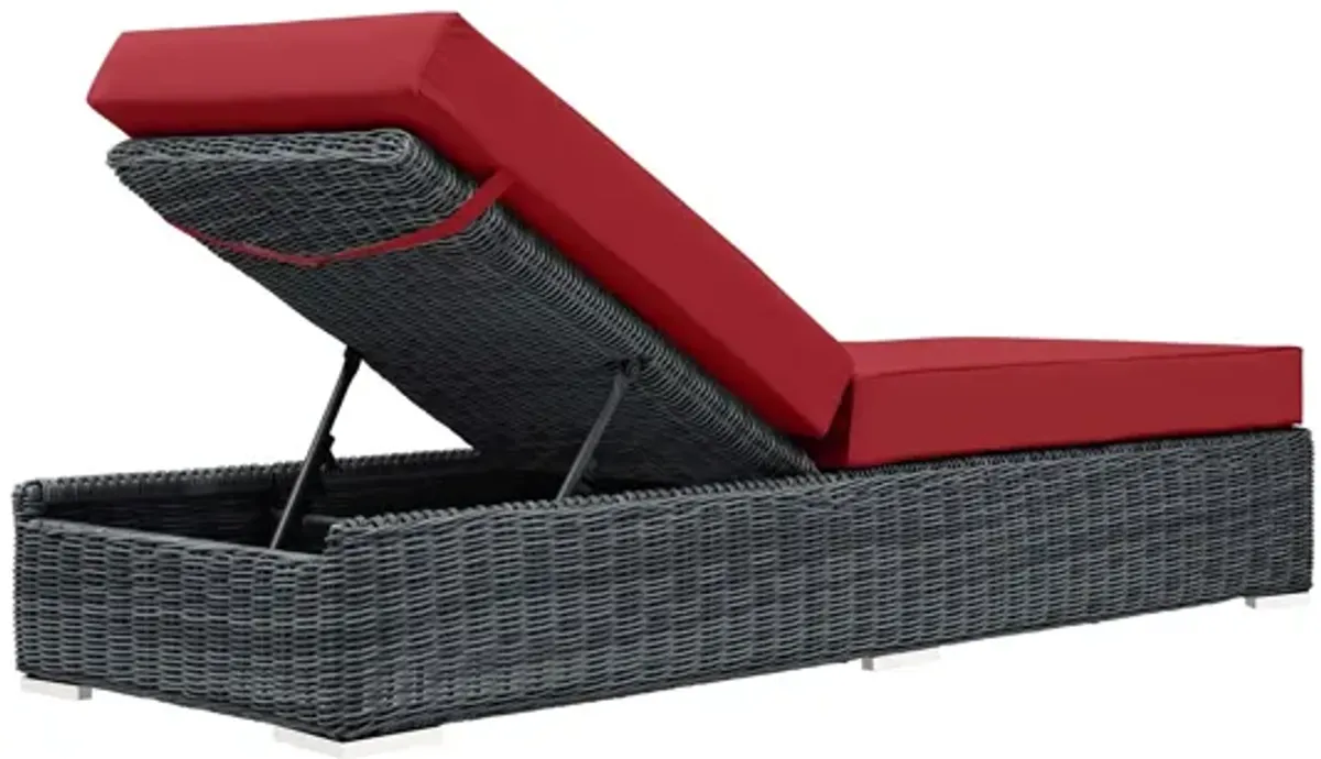 Summon Outdoor Patio Wicker Rattan Sunbrella Chaise Lounge in Red