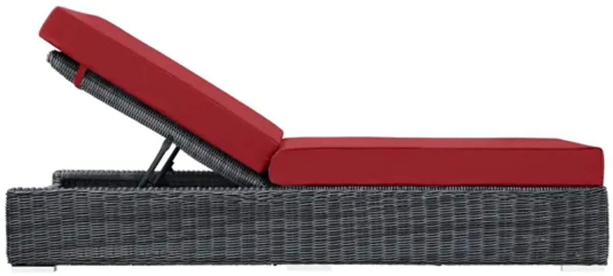 Summon Outdoor Patio Wicker Rattan Sunbrella Chaise Lounge in Red