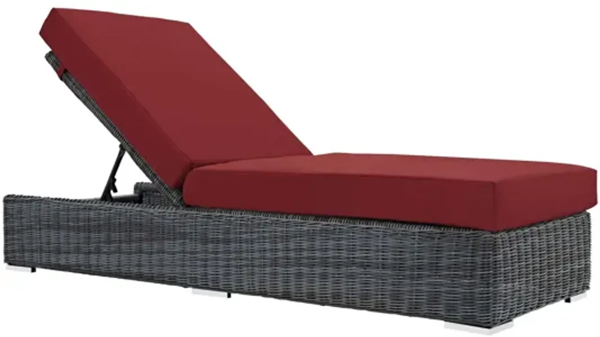 Summon Outdoor Patio Wicker Rattan Sunbrella Chaise Lounge in Red