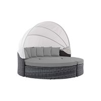Summon Canopy Outdoor Patio Wicker Rattan Sunbrella Daybed in Grey