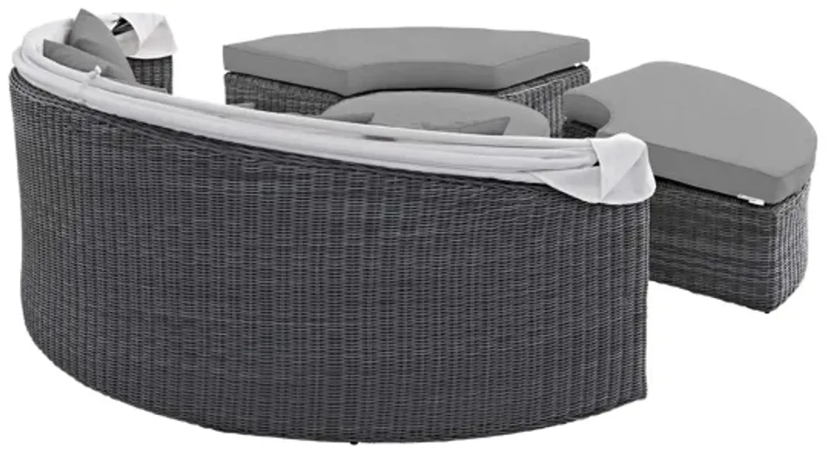 Summon Canopy Outdoor Patio Wicker Rattan Sunbrella Daybed in Grey