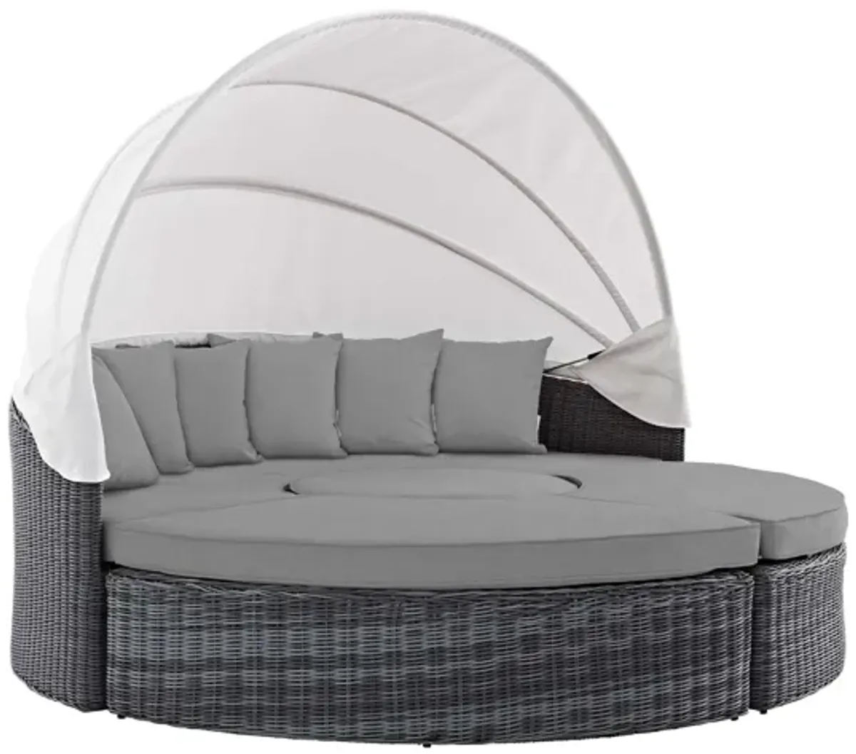 Summon Canopy Outdoor Patio Wicker Rattan Sunbrella Daybed in Grey