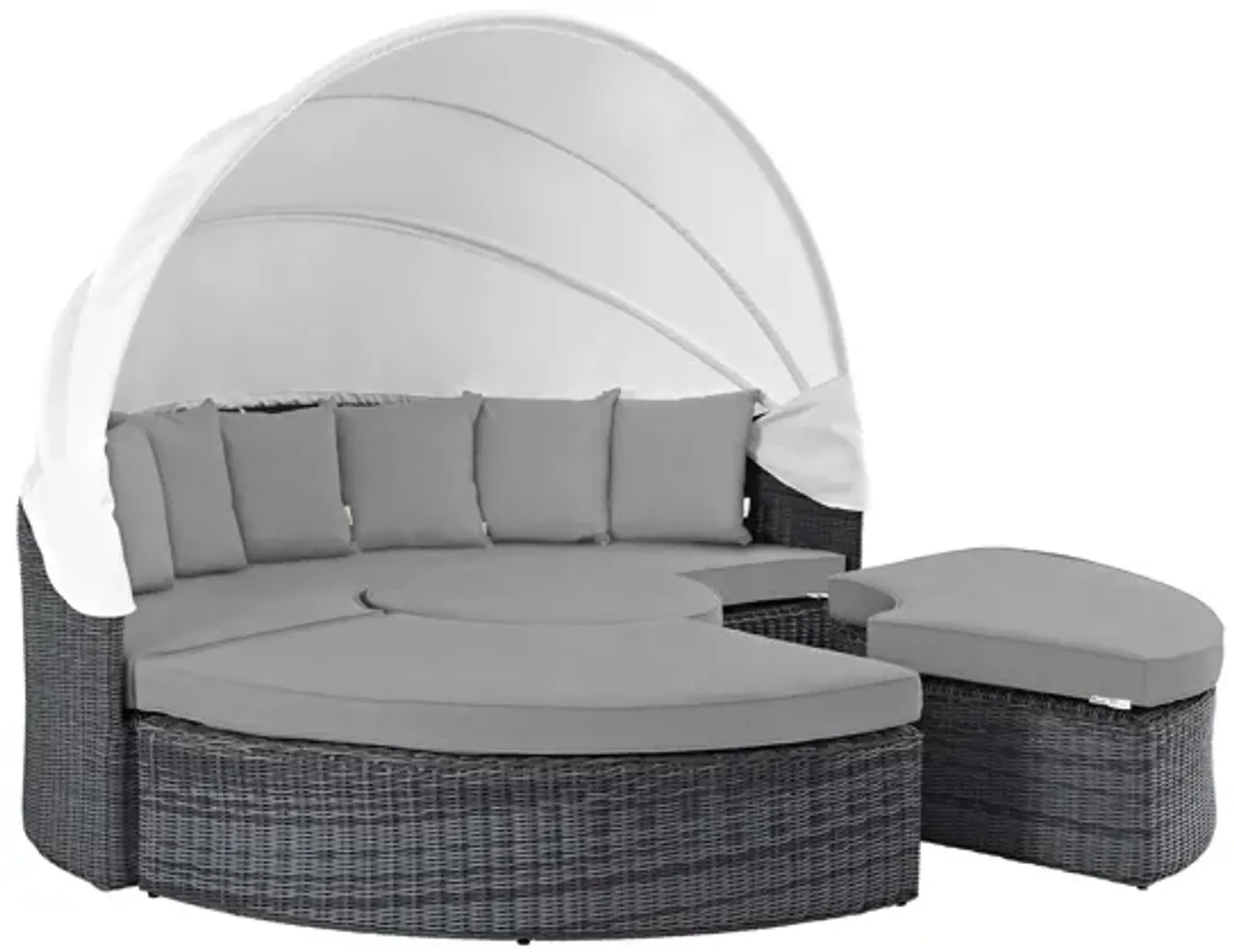 Summon Canopy Outdoor Patio Wicker Rattan Sunbrella Daybed in Grey