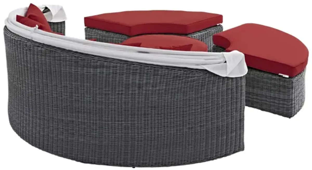 Summon Canopy Outdoor Patio Wicker Rattan Sunbrella Daybed in Red