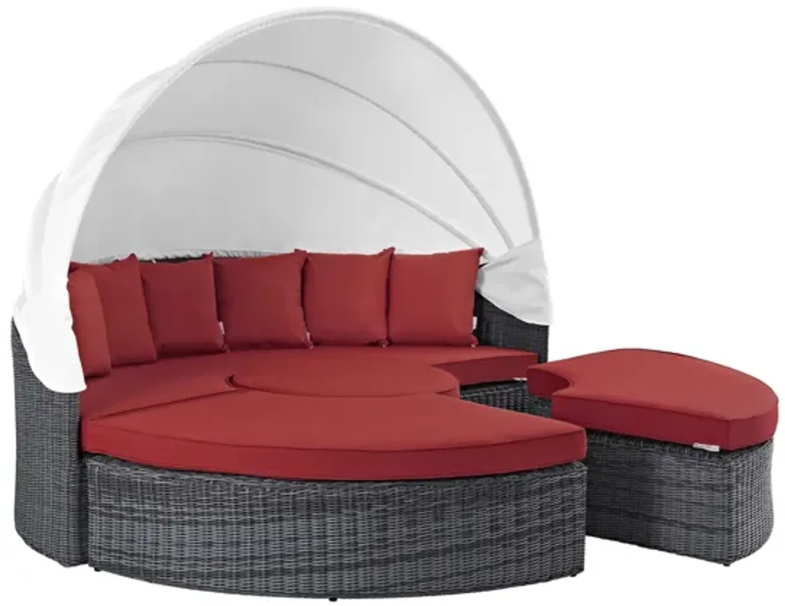 Summon Canopy Outdoor Patio Wicker Rattan Sunbrella Daybed in Red