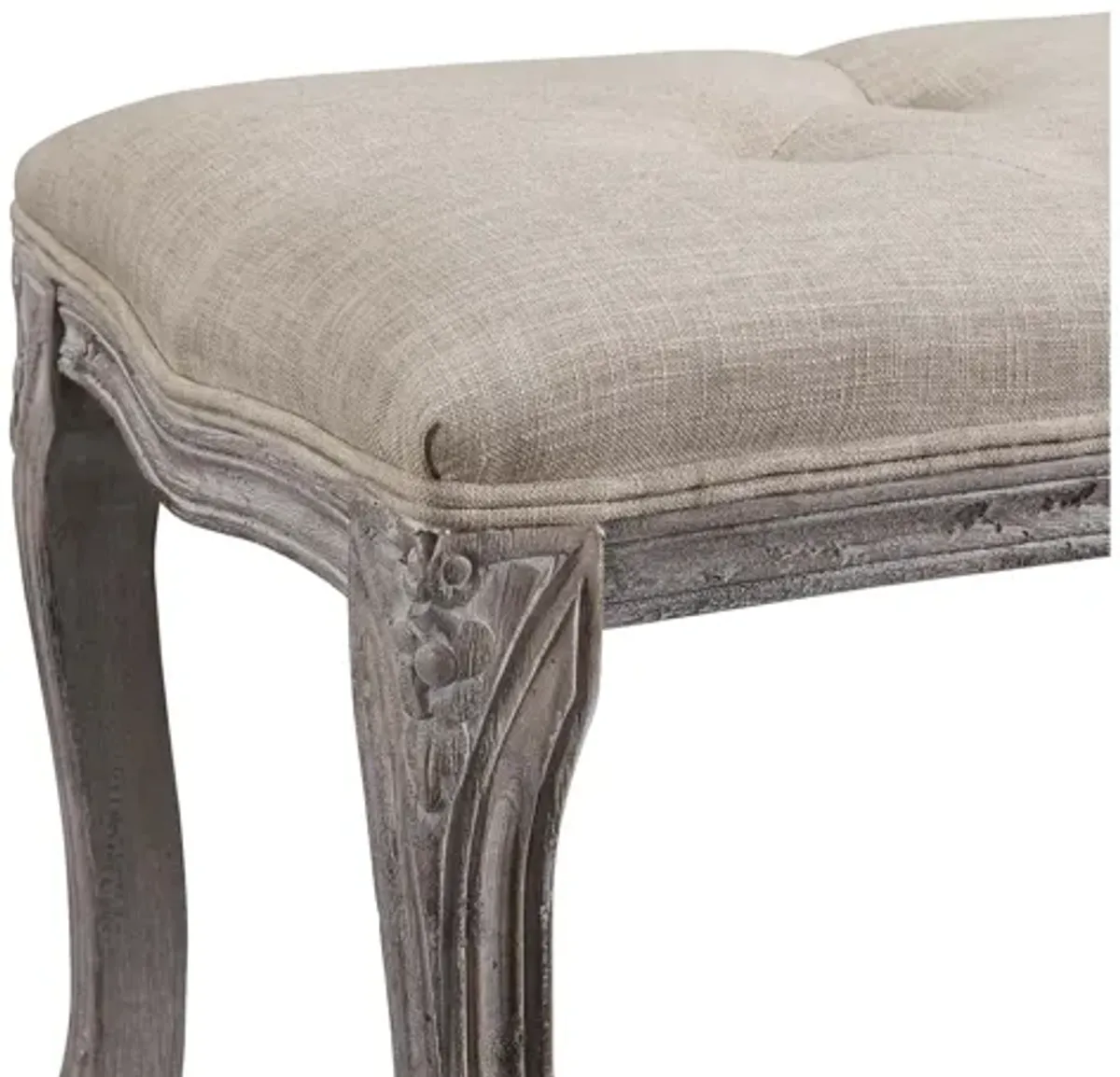 Regal Vintage French Upholstered Fabric Bench in Beige