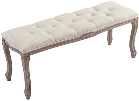 Regal Vintage French Upholstered Fabric Bench in Beige