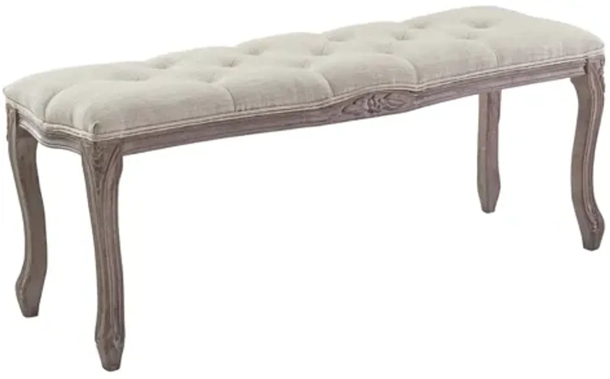 Regal Vintage French Upholstered Fabric Bench in Beige