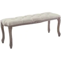 Regal Vintage French Upholstered Fabric Bench in Beige