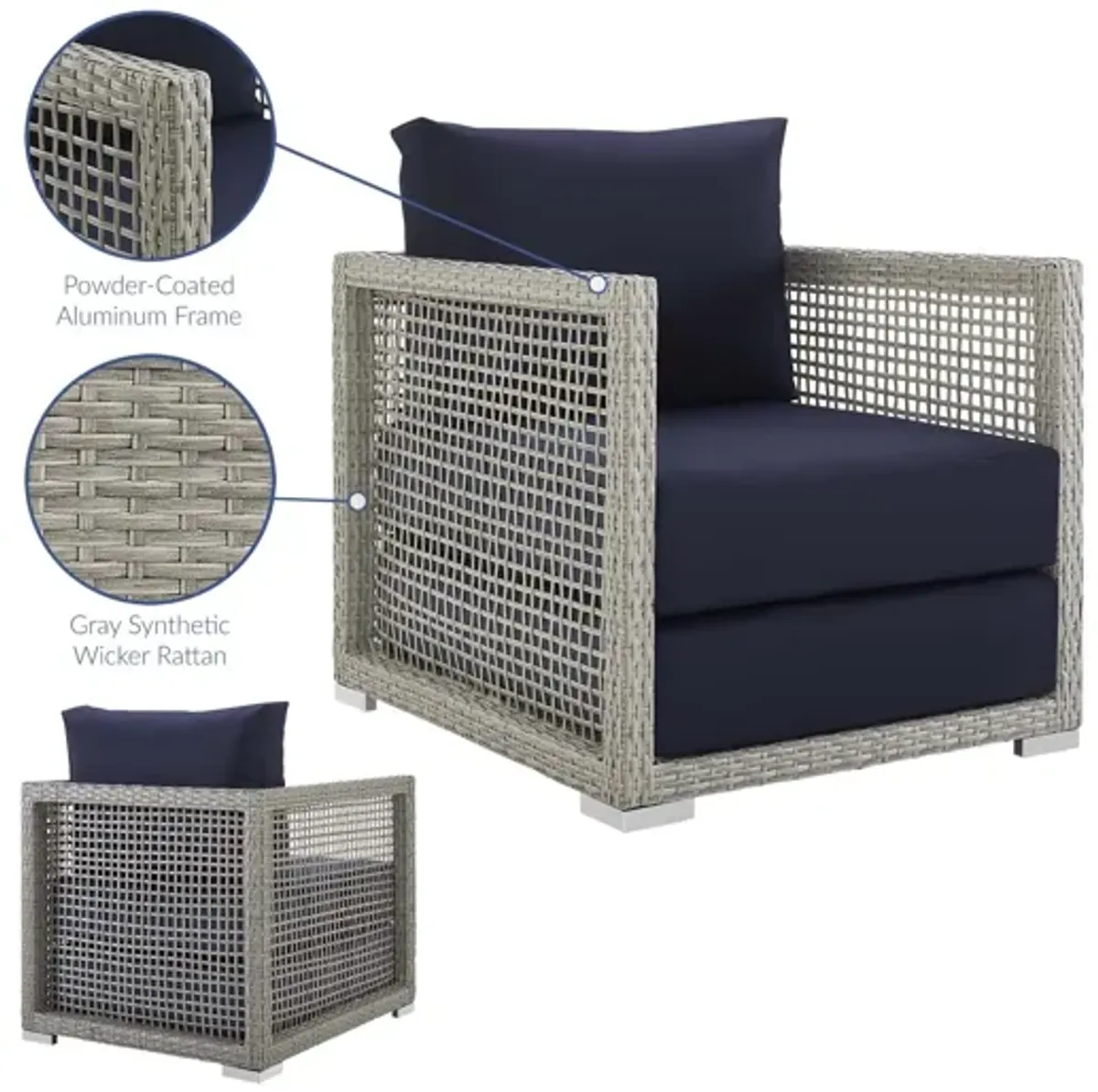 Aura Rattan Outdoor Patio Armchair in Navy