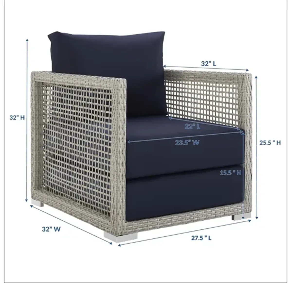 Aura Rattan Outdoor Patio Armchair in Navy