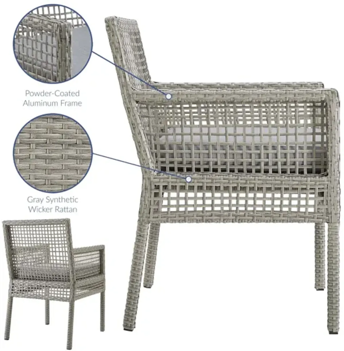 Aura Outdoor Patio Wicker Rattan Dining Armchair in Grey