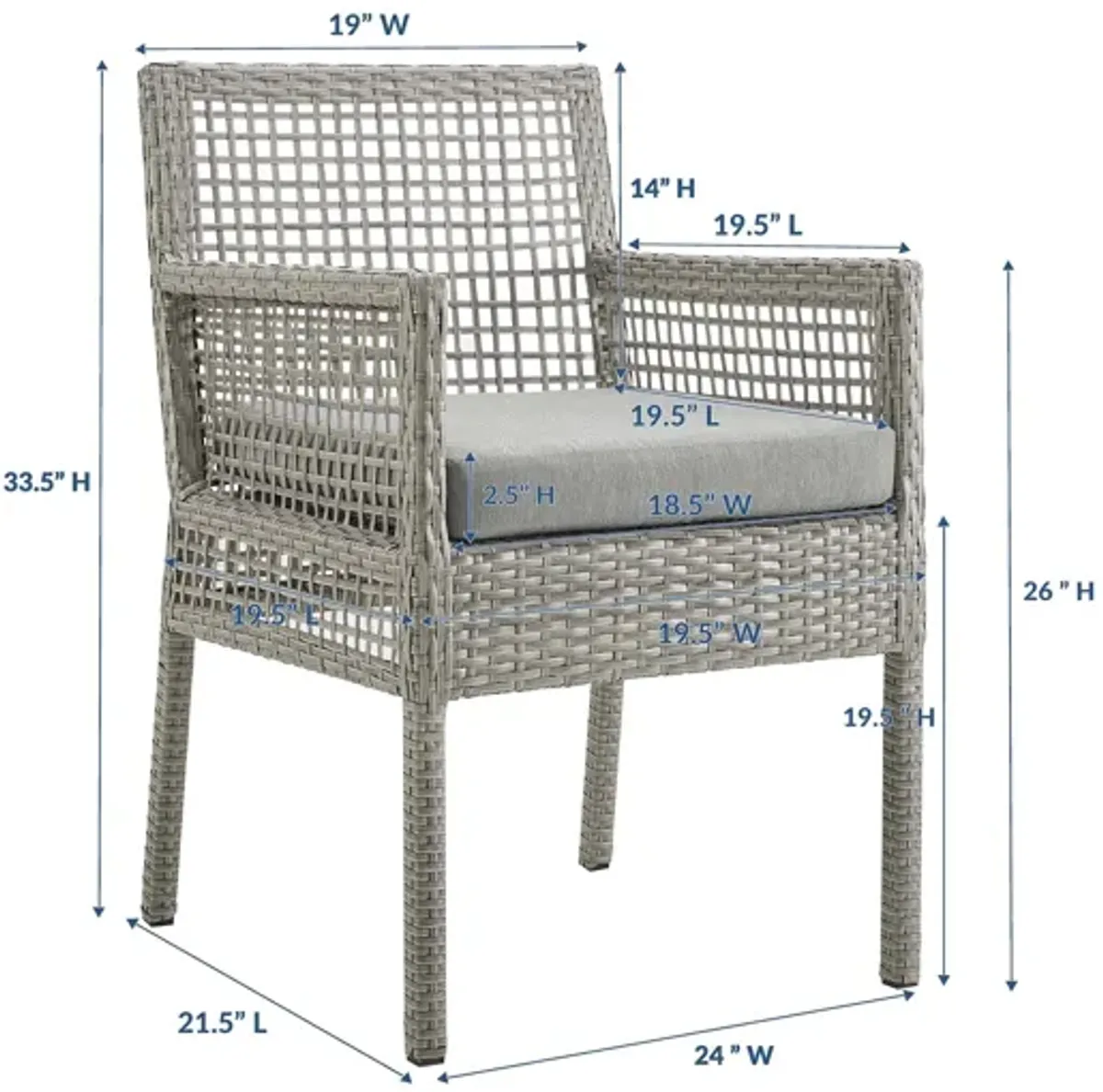 Aura Outdoor Patio Wicker Rattan Dining Armchair in Grey