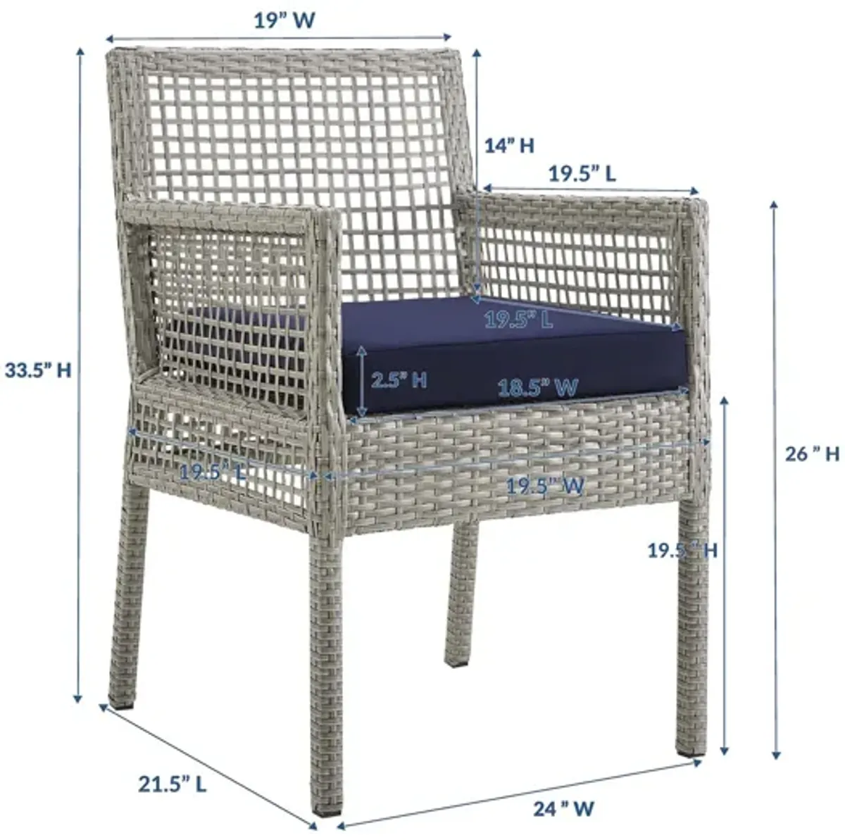 Aura Outdoor Patio Wicker Rattan Dining Armchair in Navy