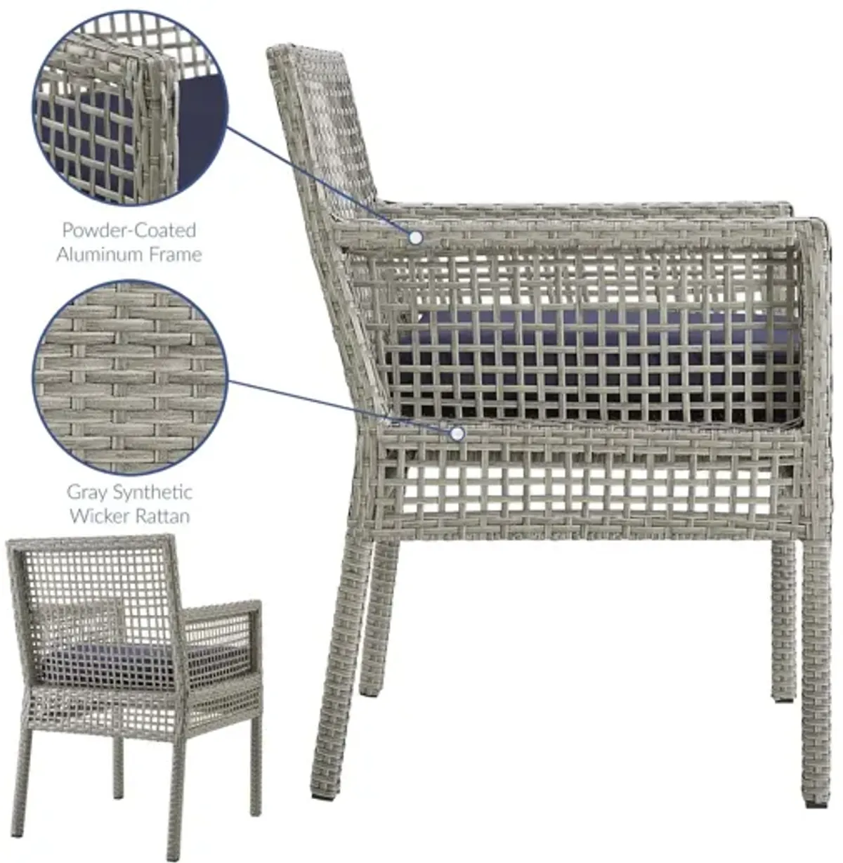 Aura Outdoor Patio Wicker Rattan Dining Armchair in Navy