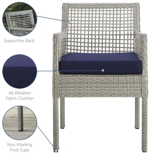 Aura Outdoor Patio Wicker Rattan Dining Armchair in Navy