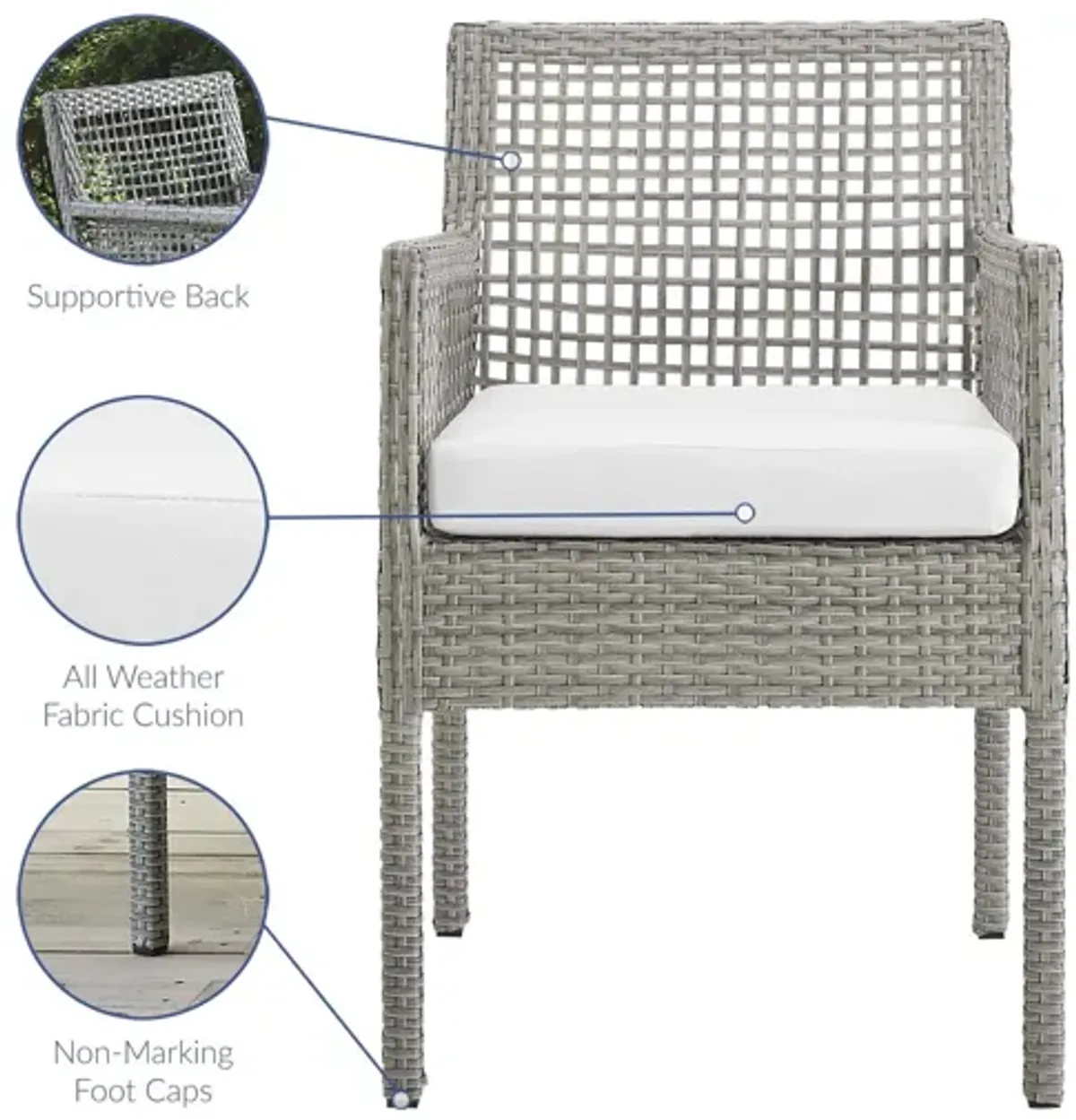 Aura Outdoor Patio Wicker Rattan Dining Armchair in White