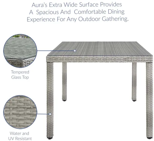 Aura 68" Outdoor Patio Wicker Rattan Dining Table in Gray