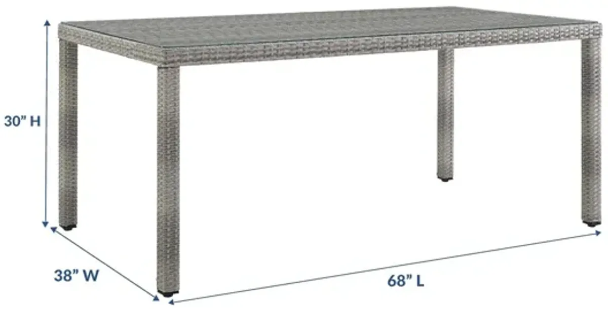 Aura 68" Outdoor Patio Wicker Rattan Dining Table in Gray