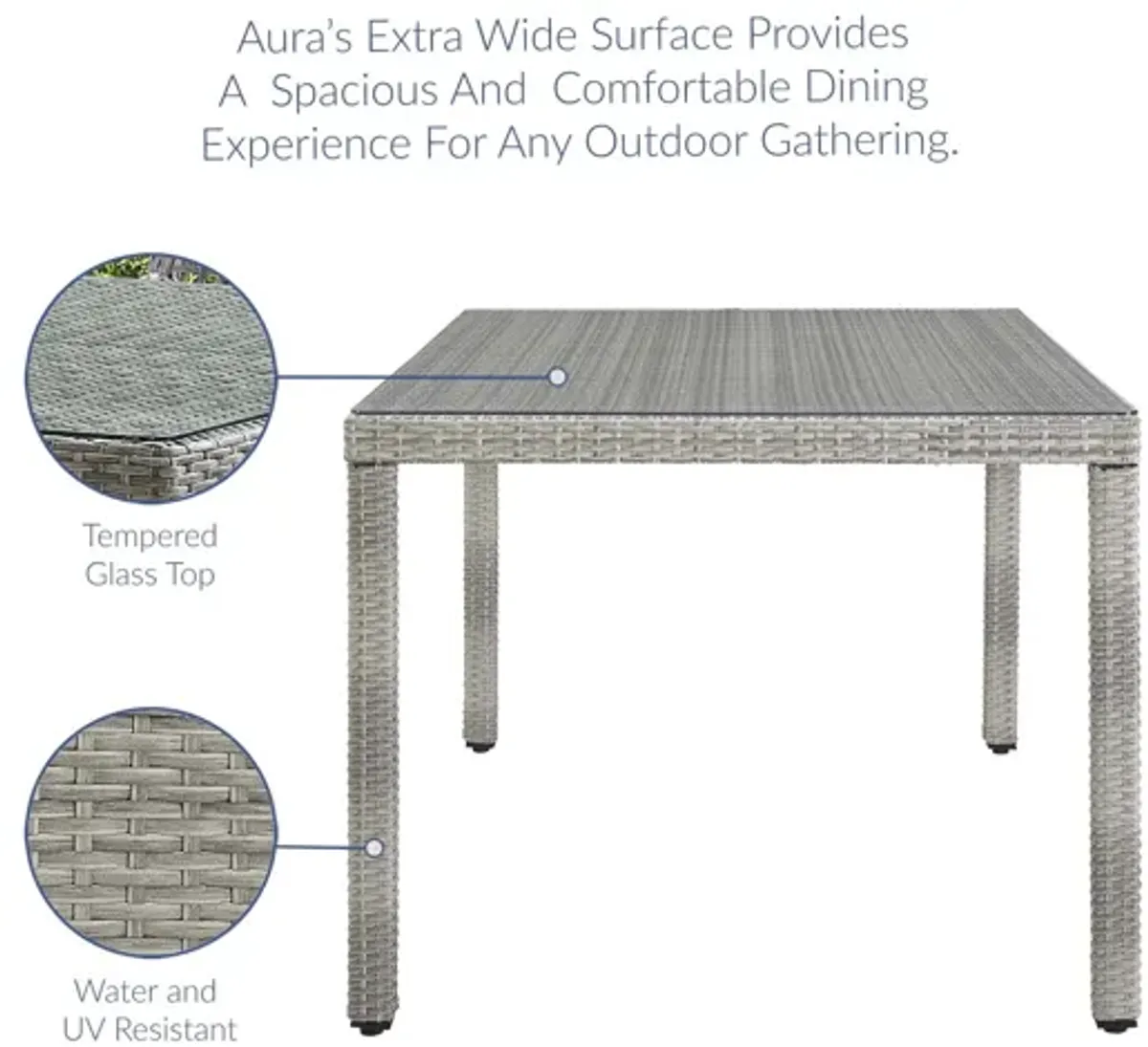 Aura 68" Outdoor Patio Wicker Rattan Dining Table in Gray