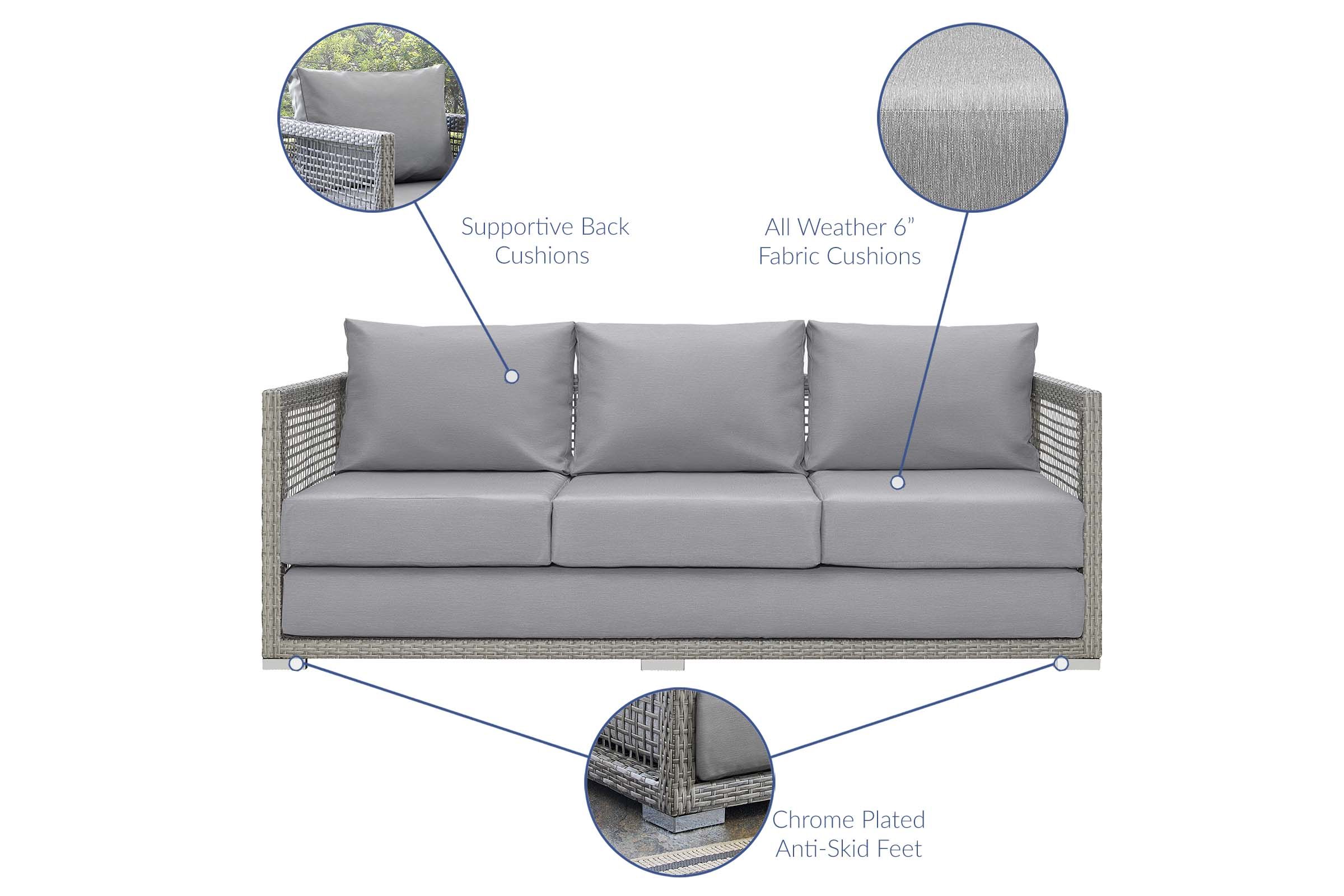 Aura Outdoor Patio Wicker Rattan Sofa in Grey