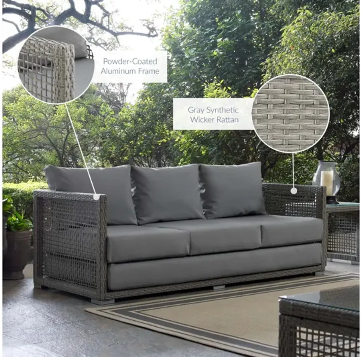 Aura Outdoor Patio Wicker Rattan Sofa in Grey