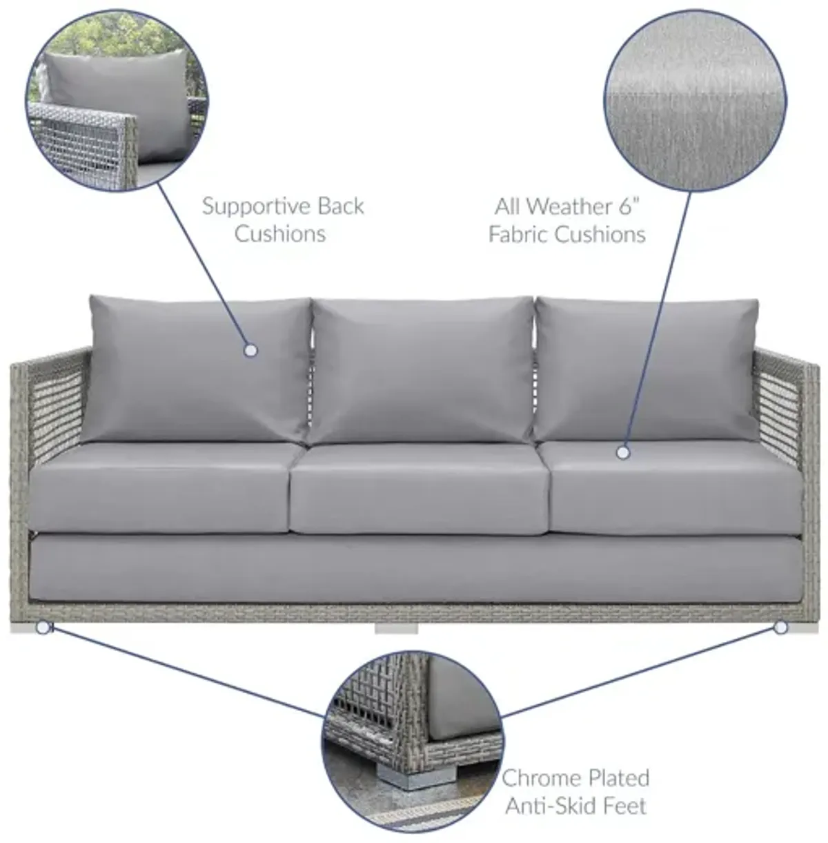 Aura Outdoor Patio Wicker Rattan Sofa in Grey