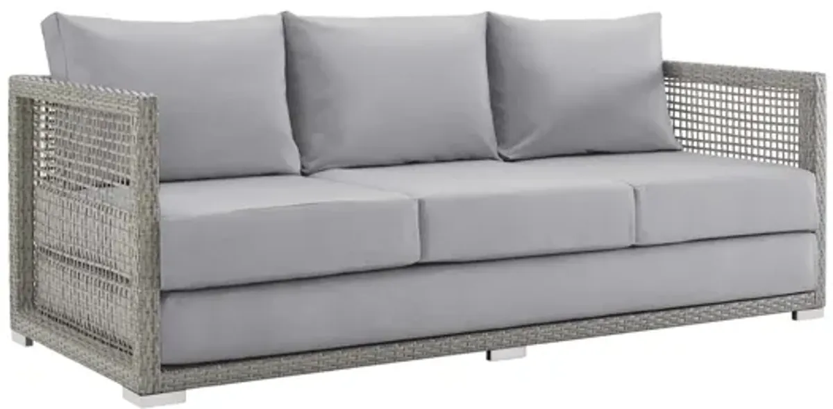 Aura Outdoor Patio Wicker Rattan Sofa in Grey