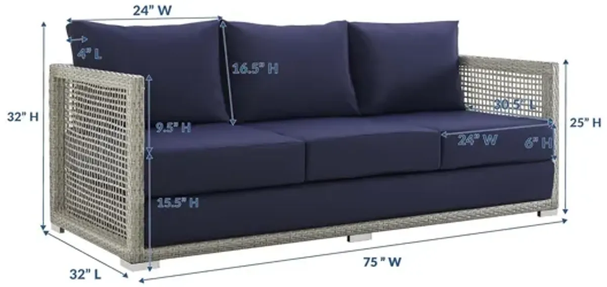 Aura Outdoor Patio Wicker Rattan Sofa in Navy