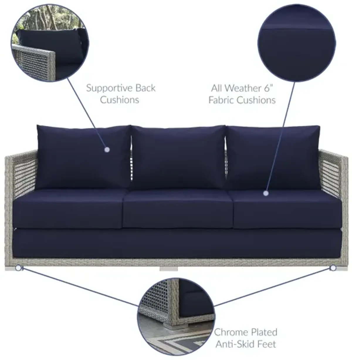 Aura Outdoor Patio Wicker Rattan Sofa in Navy