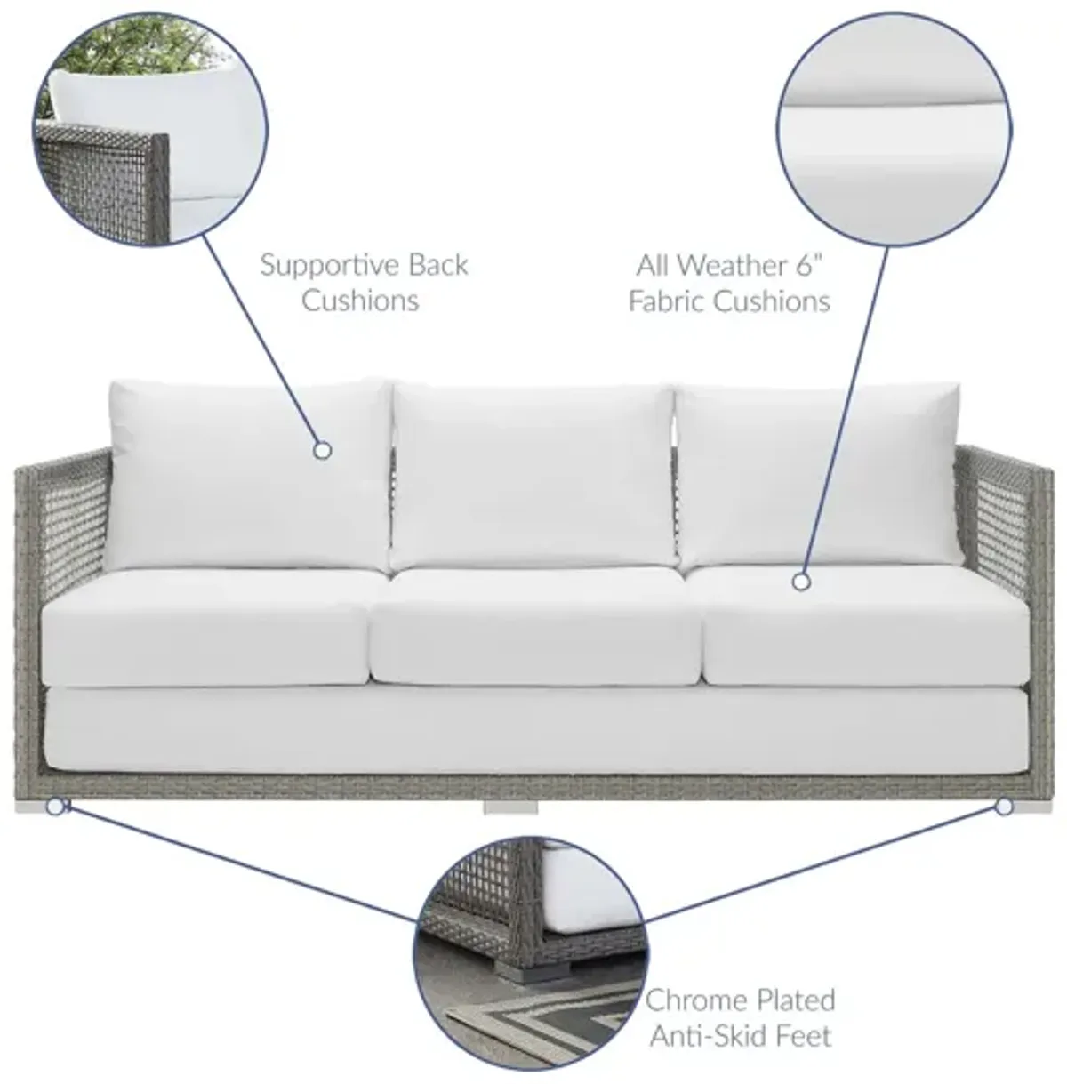 Aura Outdoor Patio Wicker Rattan Sofa in White