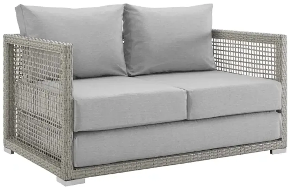 Aura Outdoor Patio Wicker Rattan Loveseat in Grey