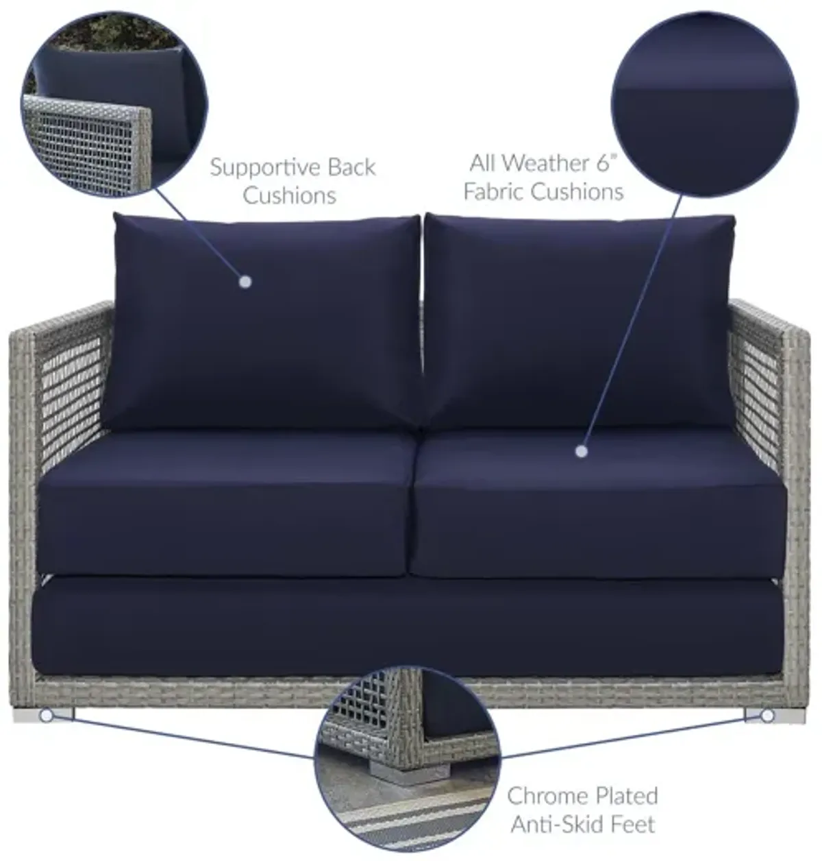 Aura Outdoor Patio Wicker Rattan Loveseat in Navy